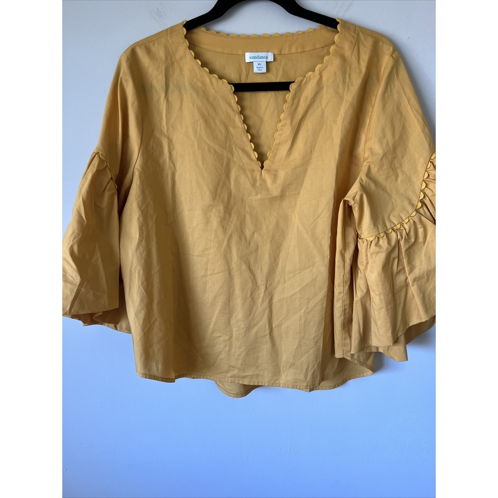 Sundance Harbor Romance Shirt Top Blouse Bishop Sleeves V neck size PL Marigold